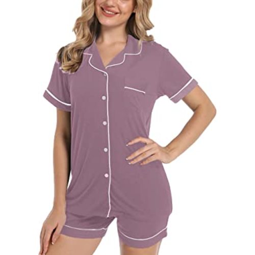 Yoolfine Womens Pajama Sets Short Sleeve Sleepwear Soft Button Down Nightwear Lounge Pj Set S-XL