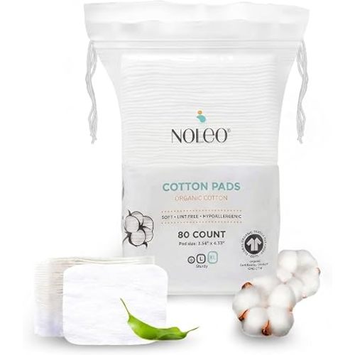 NOLEO Organic Cotton Pads, XL Extra-Large Pressed & Lint-Free Rounds, 3.54" × 4.33", Biodegradable & Compostable, 80-Count – Diaper Care & Makeup Remover