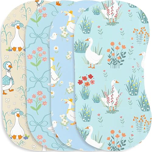 Wauprant 4pcs Goose Burp Cloths for Baby Boys Girls Parent,100% Cotton White Geese Themed Design Burp Rags,Muslin Burping Cloths,Absorbent Spit-Up Cloths for Infant Newborns