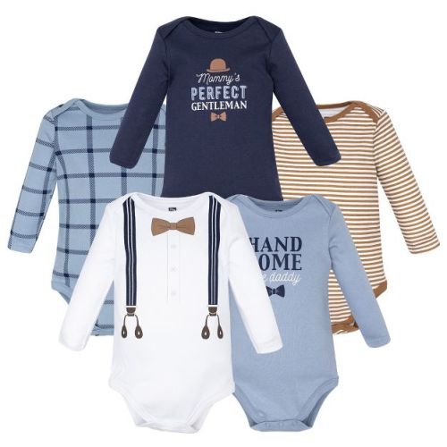 Hudson Baby Infant Boys Cotton Long-Sleeve Bodysuits 5-Pack, Handsome Like Daddy, 0-3 Months