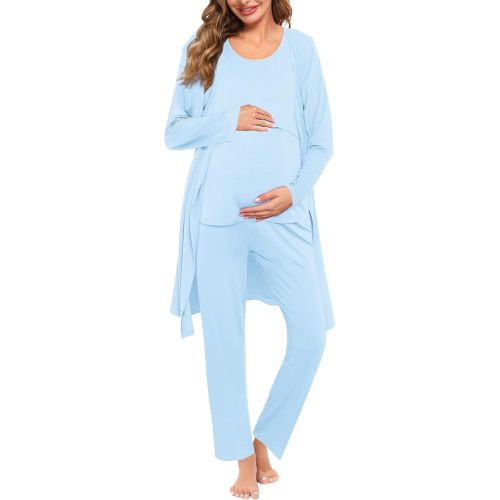 SWOMOG Maternity Nursing Robe Set 3 PCS Women Postpartum Pajamas Breastfeeding Labor Delivery Hospital Pregnancy Pjs