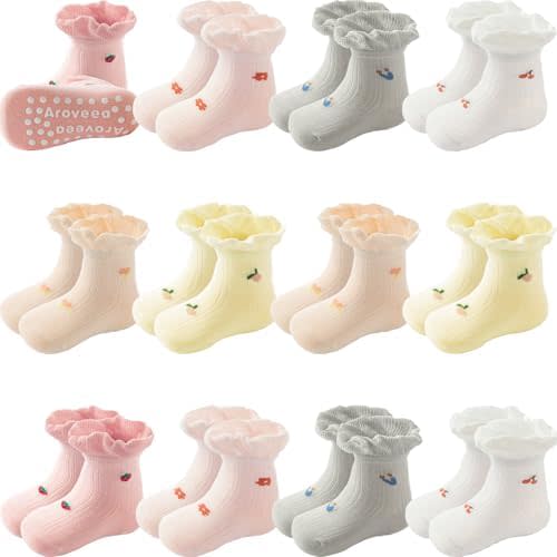 Non Slip Grip Ankle Baby Socks 12 Pack for Toddler Boys and Girls Kids,Infant Cute Cotton Baby Socks