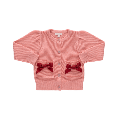 Baby Girls Bow Pocket Sweater - Red Velvet Bows