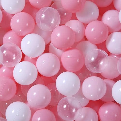 GOGOSO Ball Pit Balls for Toddler, Baby Plastic Playballs Kids Soft Pastel Pelotas Non-Toxic BPA-Free 2pink+White+Clear 50 Balls