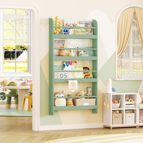 Albertson 43.7'' H X 22.8'' W Kids Floating Bookshelf, Nursery Bookshelf for Toddler Room, Green