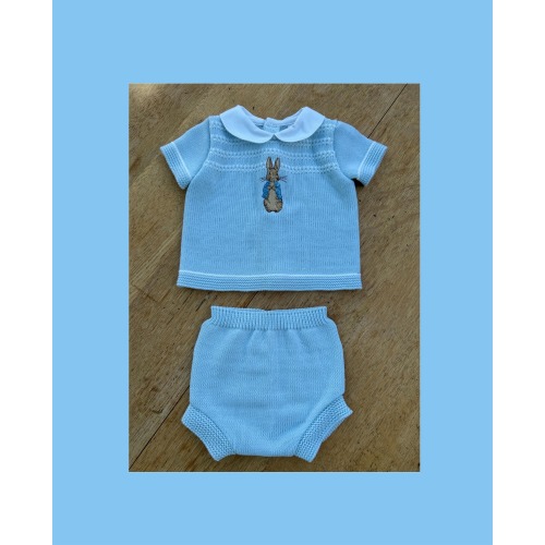 NEW Embroidered Peter Rabbit | Baby Boys 2 piece Knitted jumper & shorts set| Short sleeve | Blue | New Baby | Baby shower | Easter outfit