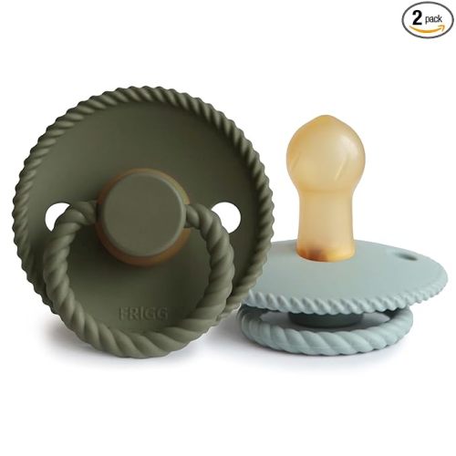 FRIGG Rope Natural Rubber Baby Pacifier | Made in Denmark | BPA-Free (Olive/Sage, 0-6 Months)