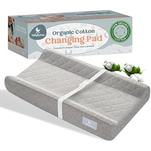Organic Cotton Changing Pad - Soft & Breathable Diaper Changing Pad, Safe Non-Slip Waterproof Design | Removable & Washable Baby Changing Pad Cover | Standard Changing Pad for Dresser - Modern Grey