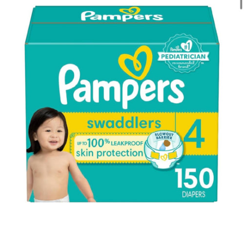 Pampers Baby Diapers - Swaddlers - Size 4, 150 Count, Ultra Absorbent Disposable Infant Diaper