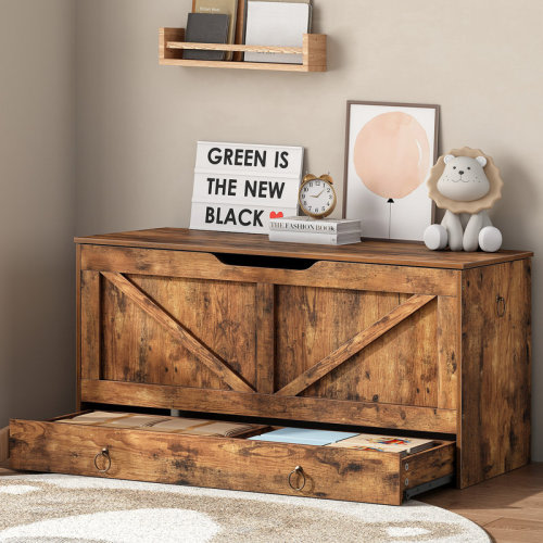 Gracie Oaks Farmhouse Storage Trunk Organizer Chest Bench Trunk With Drawer | Wayfair