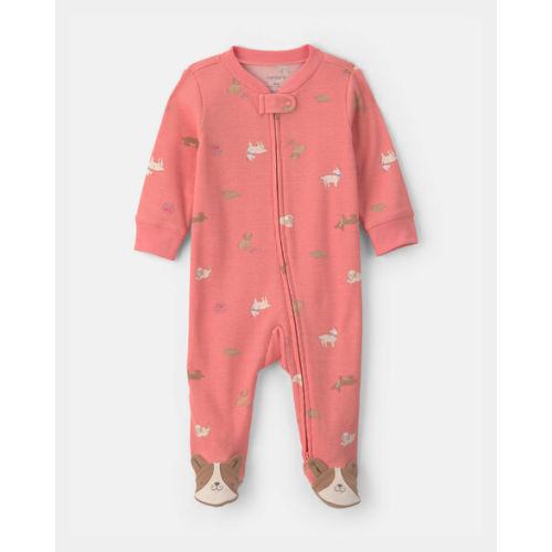 Baby Girl Dog Cotton 2-Way Zip Sleep & Play Pajamas - Coral | Carter's