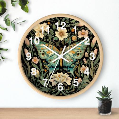 Cottagecore Moth Wall Clock: Whimsical Bohemian Home Decor