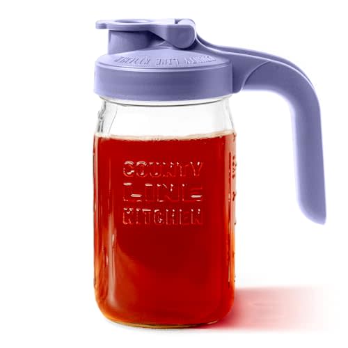 County Line Kitchen Glass Mason Jar Pitcher with Lid - Wide Mouth, 1 Quart (32 oz) - Heavy Duty, Leak Proof - Sun & Iced Tea Pitcher, Cold Brew Coffee, Breast Milk Storage, Water - Lavender