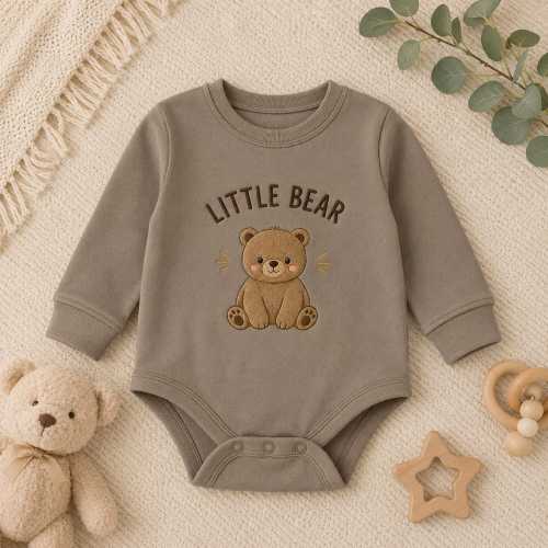 Little Bear Baby Bodysuit, Embroidered Teddy Bear One Piece, Woodland Baby Shower Newborn Gift
