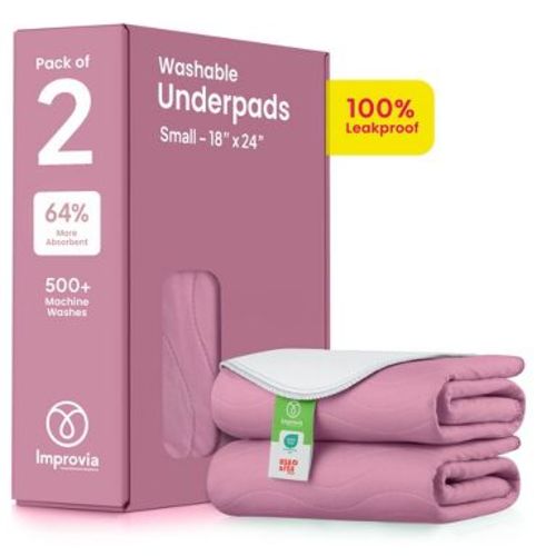 IMPROVIA® Washable Bed Pads for Incontinence, Waterproof Reusable, 18 x 24 in, 2-Pack (Pink & White)