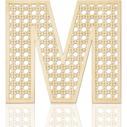 Wooden Rattan Letters for Wall Decor Rustic Wooden Letters 12 Inch Wood Letter Rattan Wall Decor for Wedding Nursery Sign Baby Shower Newborn Birthday Gift Boho Bedroom Decoration (M)