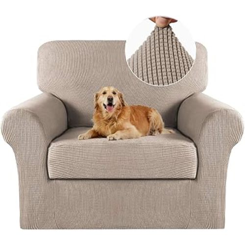 Turquoize 2 Piece Chair Covers Chair Slipcovers for Living Room Armchair Sofa Covers Chair Couch Cover with Arms Washable Furniture Protector for Chairs Feature Thick Jacquard Fabric (Chair, Sand)