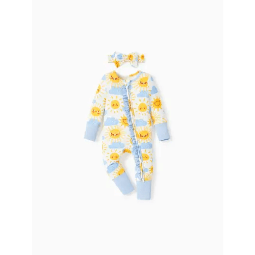 Bamboo Baby Boy/Girl Animal Printed 2-Way Zip Onesies Anti Slip Long-sleeve Footie with Hairband Only $24.99 PatPat US Mobile