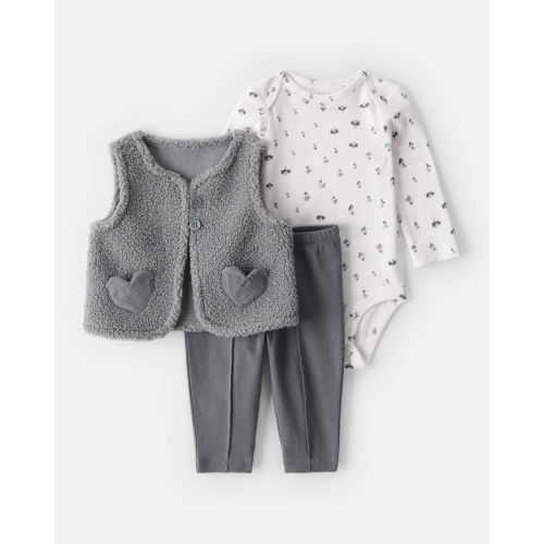 Baby Girl 3-Piece Sherpa Vest Outfit Set - Grey - Carter's | Carter's