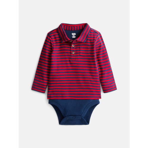 Wonder Nation Baby Boys' Striped Cotton Polo Bodysuit with Long Sleeves, Sizes 0M-24M