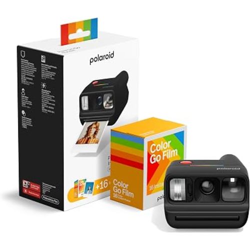 Polaroid Go Generation 3 Bundle - Mini Instant Film Camera + 16 Color Photos - Black (6659) - Only Compatible with Go Film