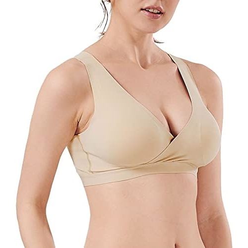 Mamaway Silky Crossover Nursing Maternity Wireless Bra, Smooth, Soft, Cooling, No Buckle, No Show for Sleeping Breastfeeding