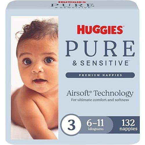 Huggies Pure & Sensitive Nappies Size 3 (6-11kg), 136 Ct (2x68 Pk)