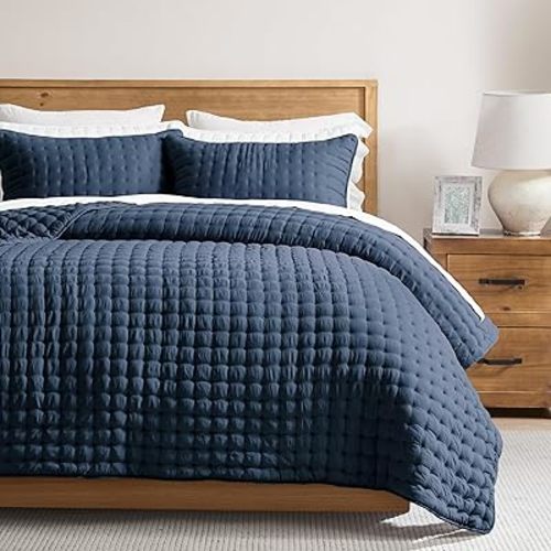 WDCOZY Navy Blue Twin Size Quilt Bedding Sets with Pillow Sham, Lightweight Soft Bedspread Coverlet, Quilted Blanket Thin Comforter Bed Cover, All Season Summer Spring, 2 Pieces, 68x90 inches