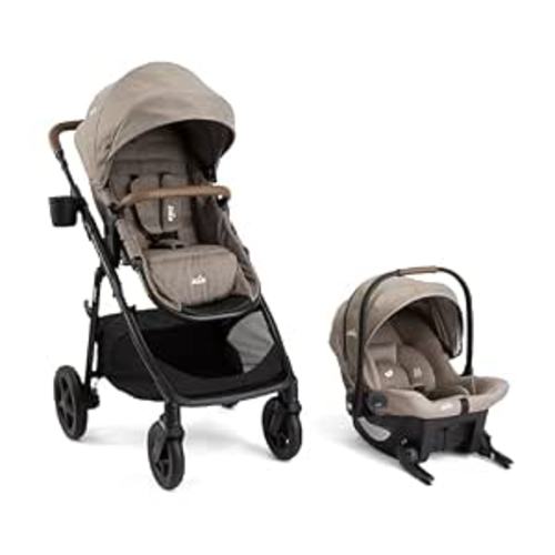 Joie Ginger and Mint Latch Travel System – 4-in-1 Travel System with Baseless Infant Car Seat & Stroller, One-click Install, From Birth Stroller (Mocha)