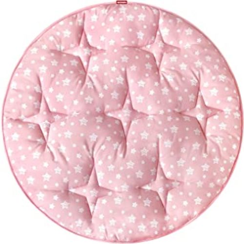 Moonsea Round Kids Play Mat Pink Star Nursery Rug for Baby Girl, Soft Crawling Non Slip Cushion Play Mat for Children Toddlers Bedroom and Princess Pop Up Play Tent, Diameter 40''