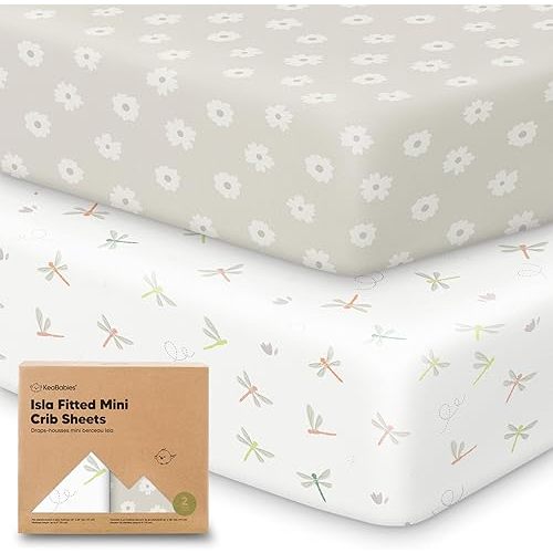 Pack and Play Sheets Fitted - 2-Pack Mini Crib Sheets for Pack N Play Mattress 38x26, Soft & Cozy, Neutral Toddler Playard Bedding, Snug Fitted Mini Baby Crib Mattress Cover Boy, Girl (Meadow)