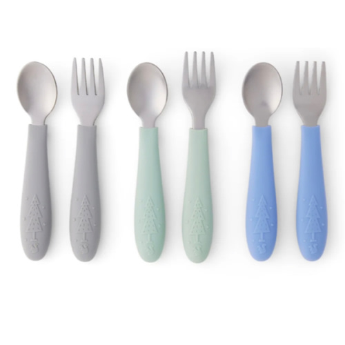 Babies/Toddler Stainless Steel Spoons + Forks with Silicone Handle