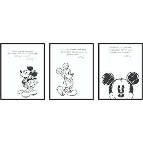BigWig Prints Mickey Mouse Wall Decor - Mickey Mouse Wall Art Quotes, Nursery Decor Pictures, Motivational Inspirational Room Decoration Posters, Bathroom Art Classroom - Unframed 3 Pack (8x10)