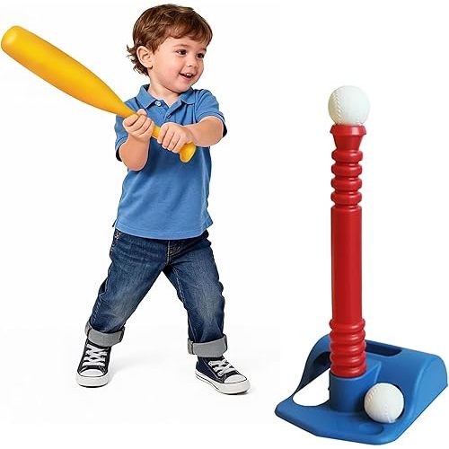 Elevon T-Ball Set, Red, Adjustable Batting Tee Game with Balls, for Baseball, Softball, Skills, Toddlers Ages 18+ Months