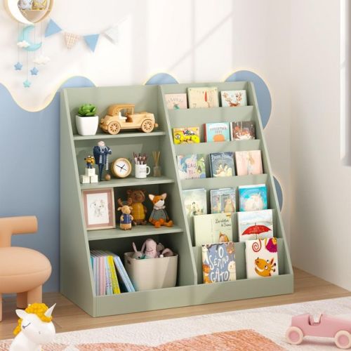 Bellemave Kids Bookshelf & Toy Storage Organizer, 4-Tier Wooden Bookcase with Display Shelves & Toy Bin, for Bedroom, Playroom & Nursery, Sage