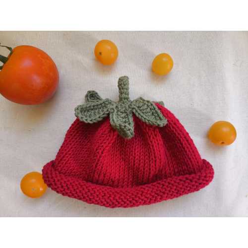 Handknit cotton tomato hat for baby size 0-6m/6-12m/12-18m/2-3 years/3-5 years