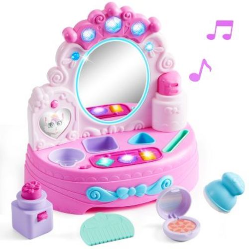 Joyfy Toddler Magic Vanity Toy, Mirror Makeup Set with Music, Lights, Animated Mirror,Fine Motor Play,Birthday Christmas Gift for Ages 6 Months+