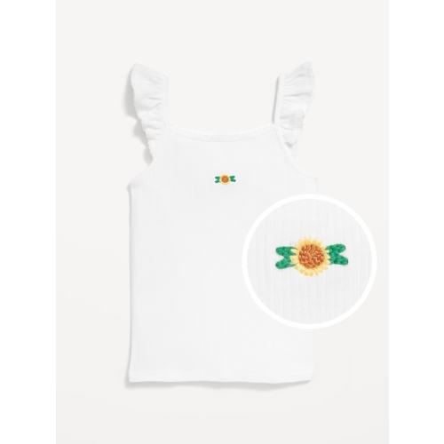 Fitted Embroidered Ruffle-Trim Cami Top for Toddler Girls