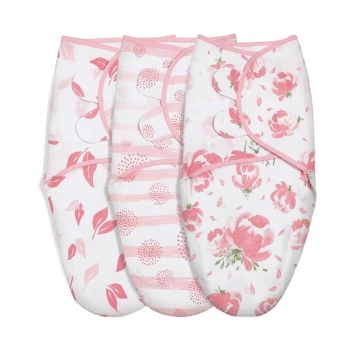 GLLQUEN BABY - Mantas para bebé, niña, 0-3 meses - Juego de 3 sacos de sábana para recién nacido, saco de dormir para bebé, fácil de envolver, flores rosas, mantas esenciales para la guardería