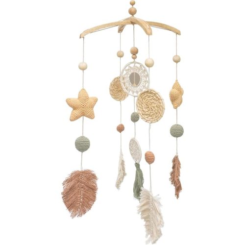 Crane Baby Willow Leaf Ceiling Hanging Decor - Handcrafted, Nursery Decoration, Whimsical Earthy Tones