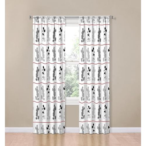 Disney Mickey Mouse Jersey White 4 Piece 84" Curtain/Drapes Set (2 Panels, 2 Tiebacks)