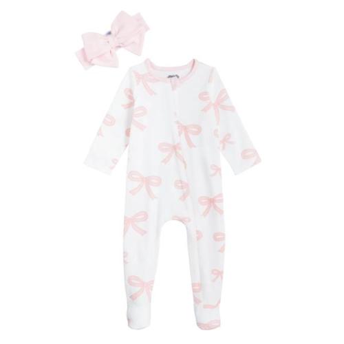 Pink Bow Baby Sleeper And Headband Set | 100% Cotton | Mud Pie