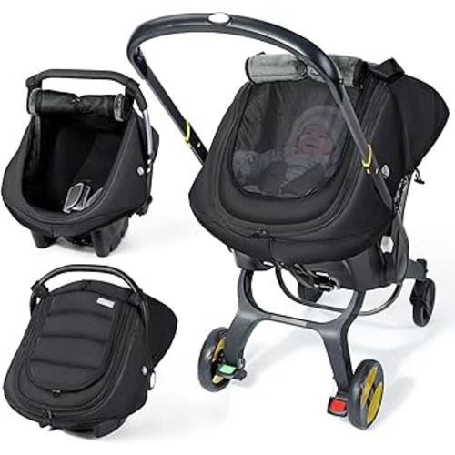 IvyWind Winter Baby Car Seat Cover, Universal Carseat Cover for Babies with Breathable Mesh Window, Cozy and Warm Car Seat Covers for Cold Weather, Kick-Proof Infant Carseat Canopy for Boy Girl, Black