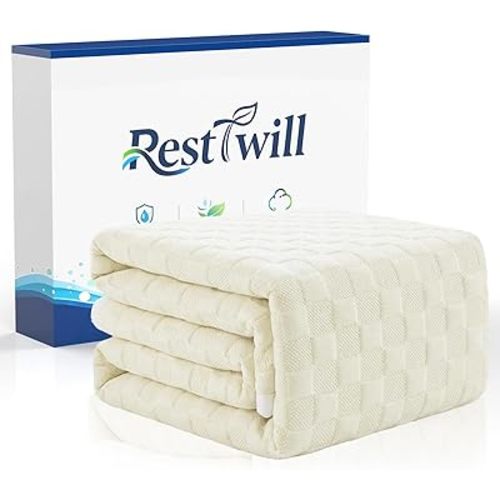 Waterproof Mattress Protector with Deep Pocket, 3D Waffle Bed Cover, Soft Organic Cotton Blend, Moisture-Wicking, Noiseless (White, Queen)