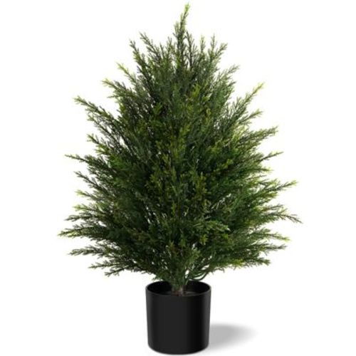 1/2 Packs 2ft Artificial Cypress Potted Plants Realistic Faux Greenery, Indoor/Outdoor Decor UV Resistant No Maintenance