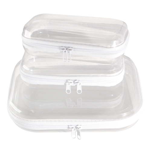 3 Pcs Clear Hard Shell Zipper Case, Transparent Waterproof Makeup Bag, Portable Travel Storage Organizer Pouch for Toy, Cosmetics, Stationery (2 Sizes)