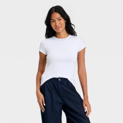 Women's Short Sleeve Ribbed T-Shirt - A New Day™ White L