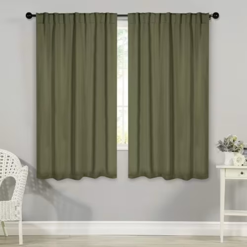 Classic Modern Solid Room Darkening Light Filtering Curtains, Back Tabs, Set of 2, 42" x 63", Olive Green - Blue Nile Mills