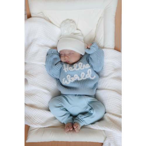 'Hello World' Chunky Knit Jumper | Blue – Little and Fern
