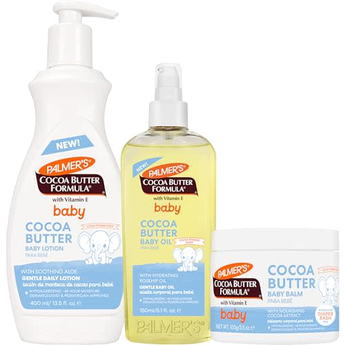 Palmer's Cocoa Butter Formula Baby Essentials Trio, Lotion (13.5 Oz), Oil (5.1 Oz), Balm (3.5 Oz), Provides 48 Hr Moisture to Soothe & Protect Baby’s Skin